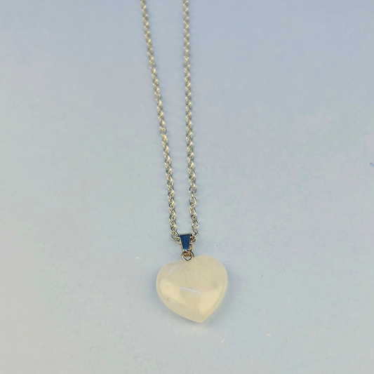 Clear Quartz Crystal Healing Heart Necklace