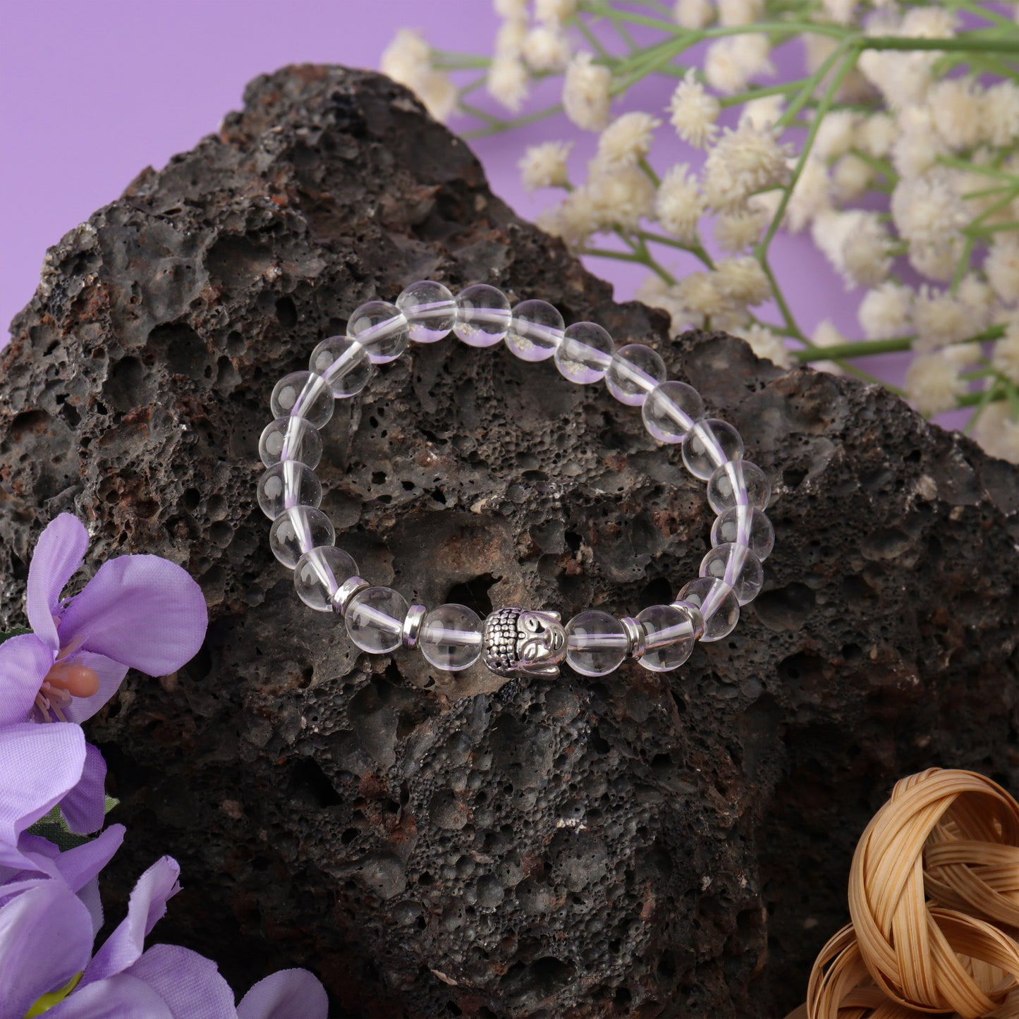 Clear Quartz Natural Stone Buddha Bracelet