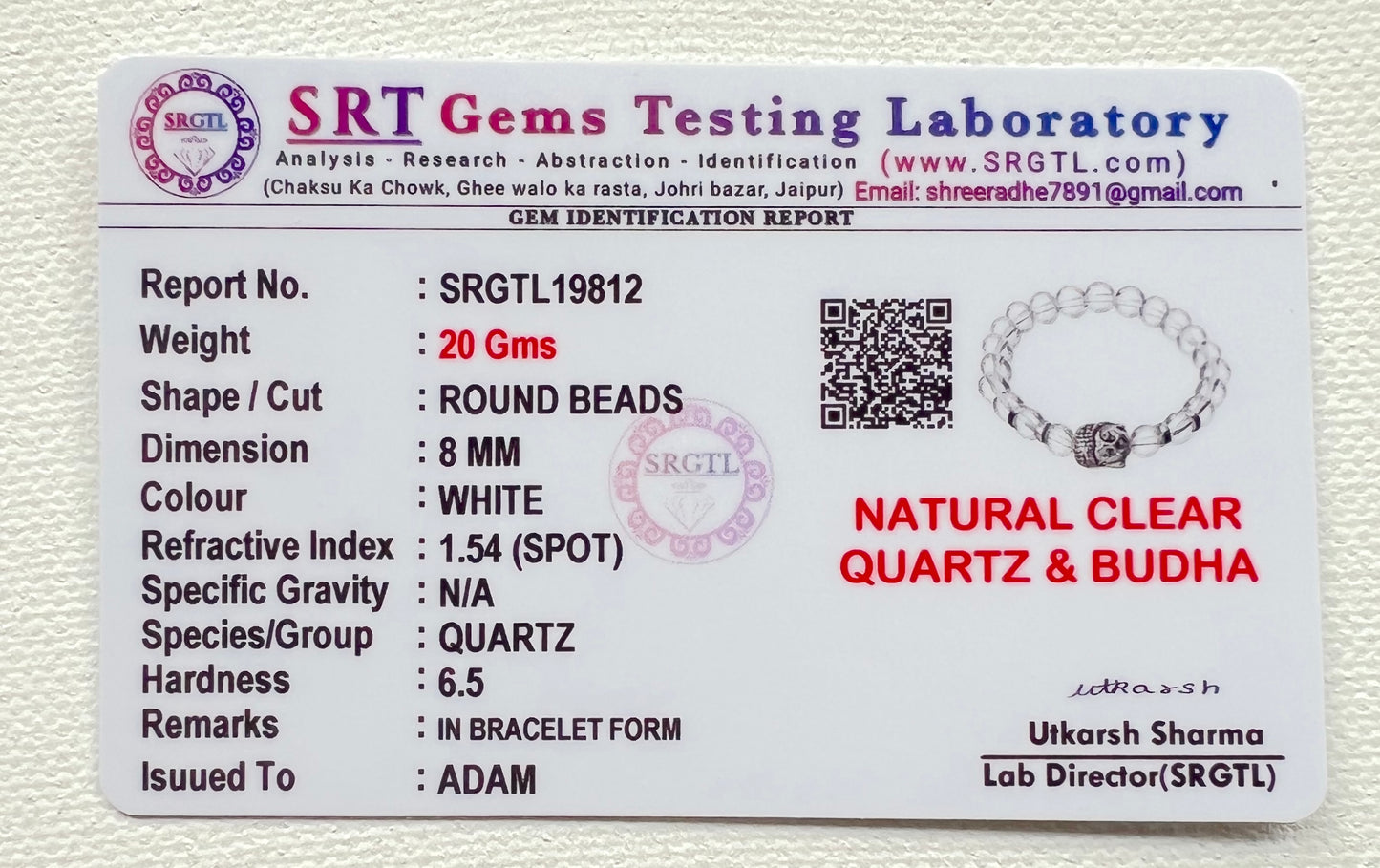 Clear Quartz Natural Stone Buddha Bracelet