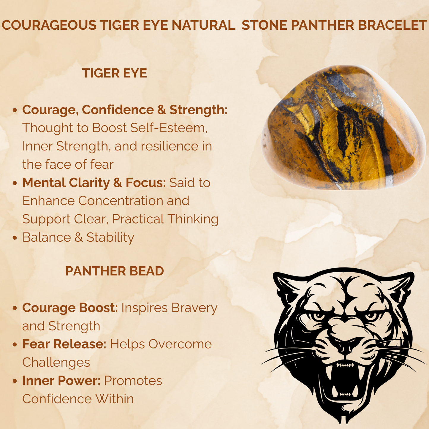 Courageous Tiger Eye Natural Stone Panther Bracelet