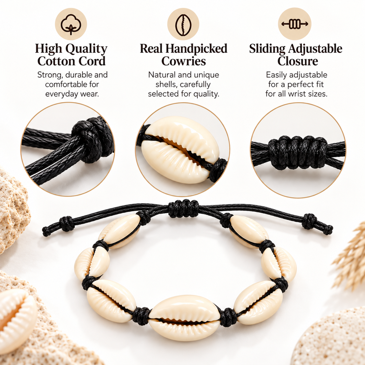 Cowrie Shell Adjustable Bracelet