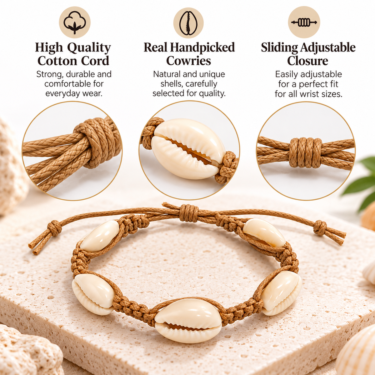 Cowrie Shell Adjustable Bracelet