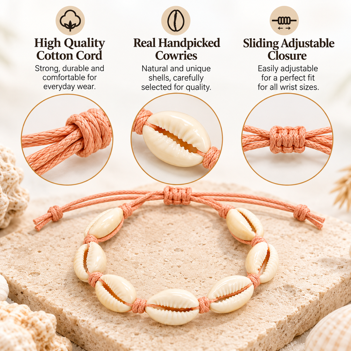 Cowrie Shell Adjustable Bracelet