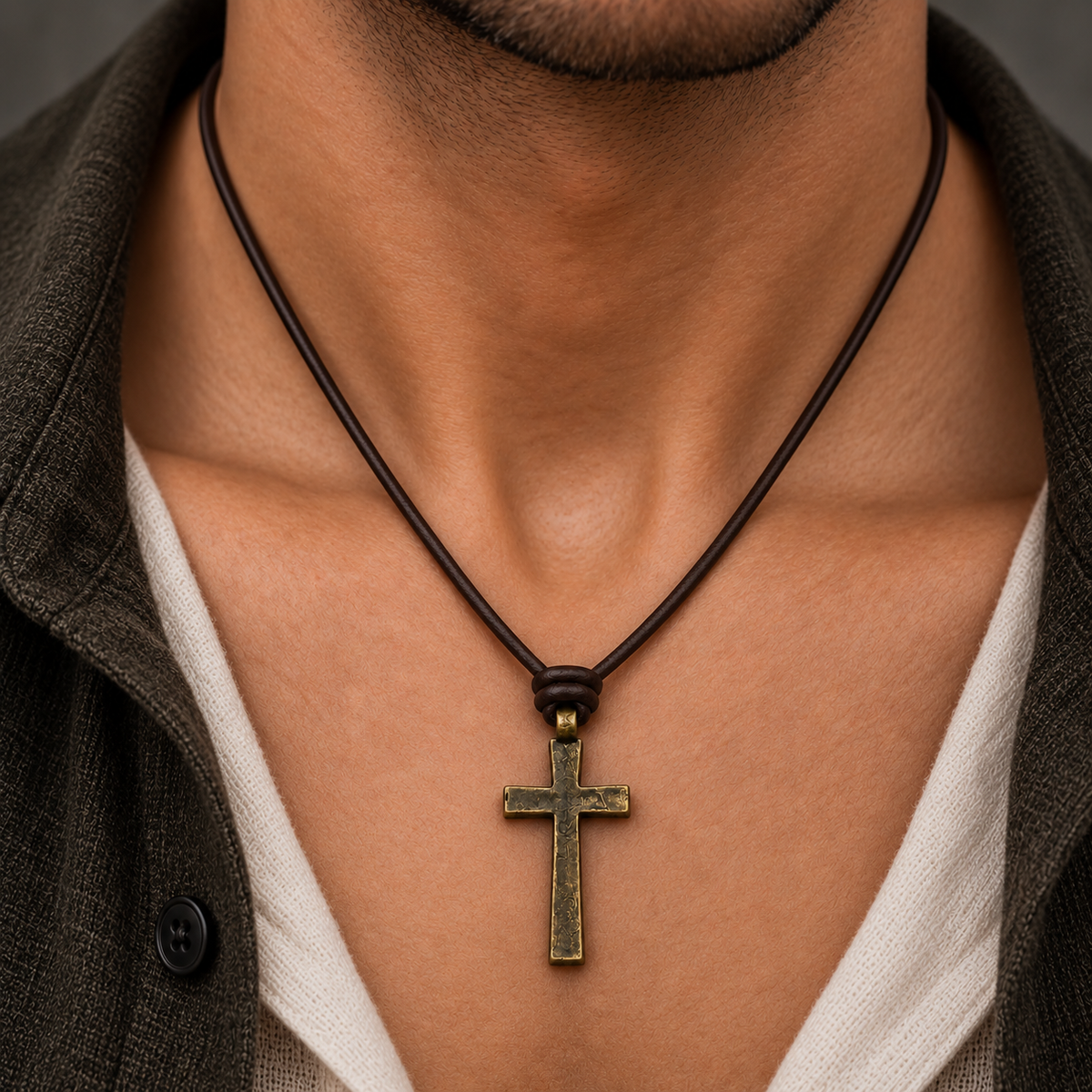 Cross Pendant Leather Necklace for Men