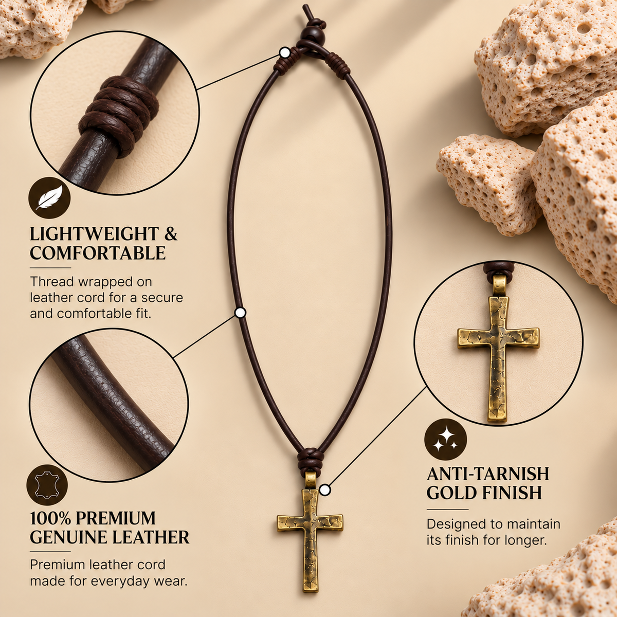 Cross Pendant Leather Necklace for Men
