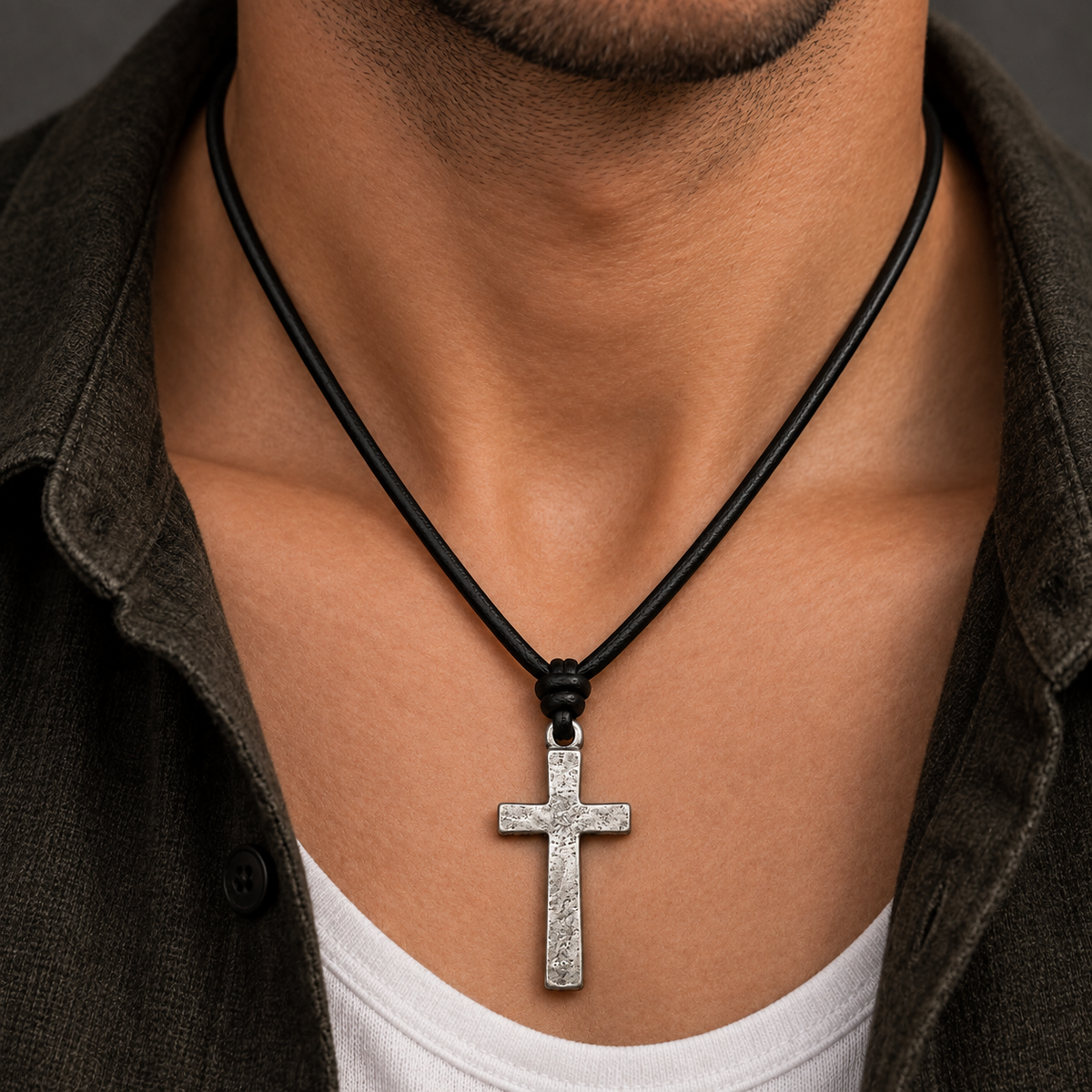 Cross Pendant Leather Necklace for Men