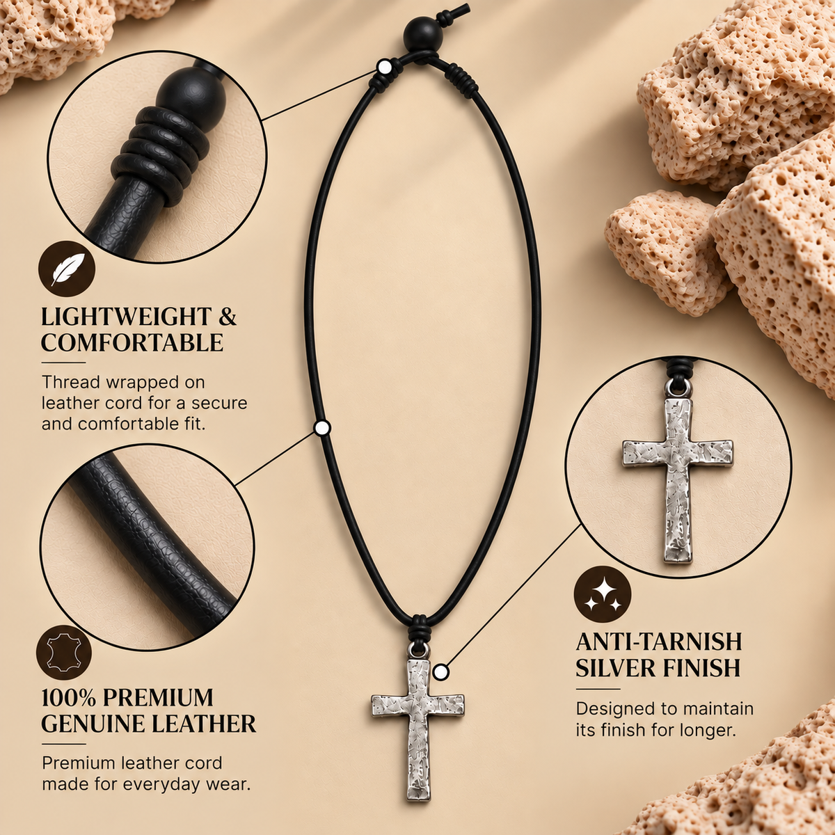 Cross Pendant Leather Necklace for Men