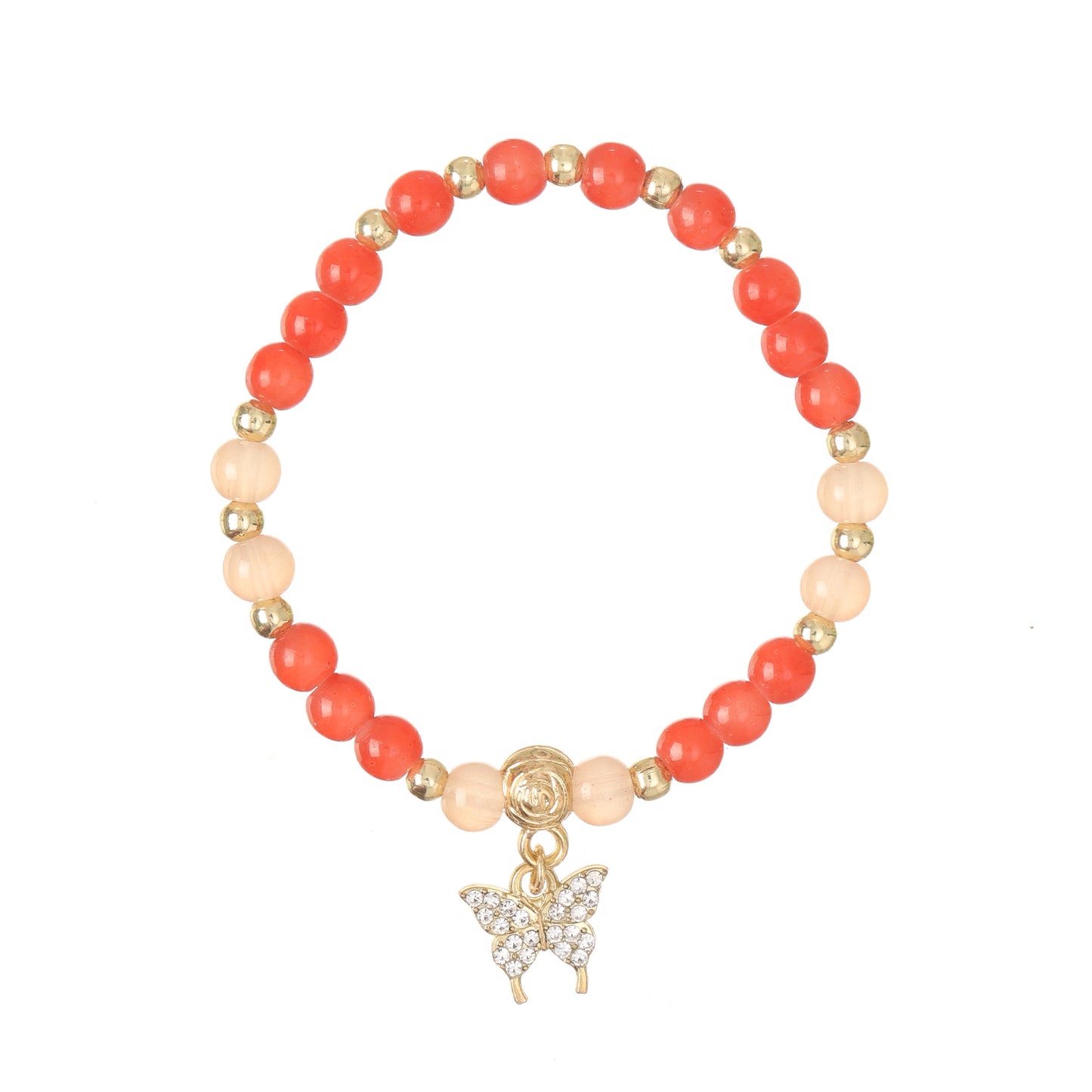Crystal Butterfly Charm Beaded Stretch Bracelet