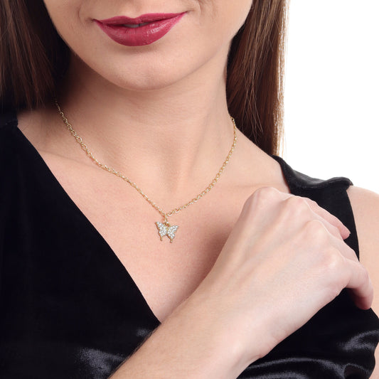 Crystal Butterfly Charm Gold Choker Necklace