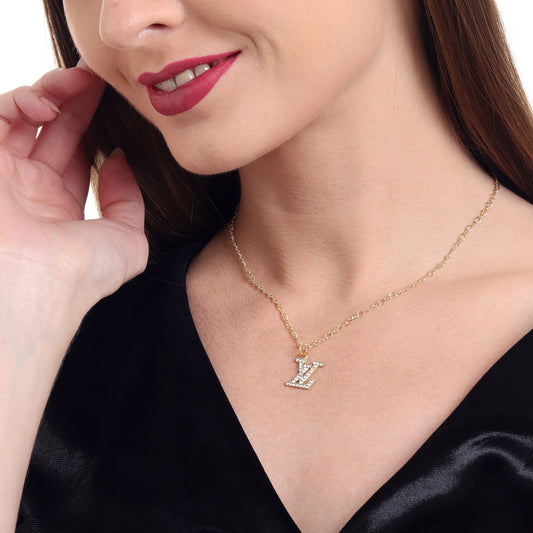 Crystal LV Pendant Gold Choker Necklace