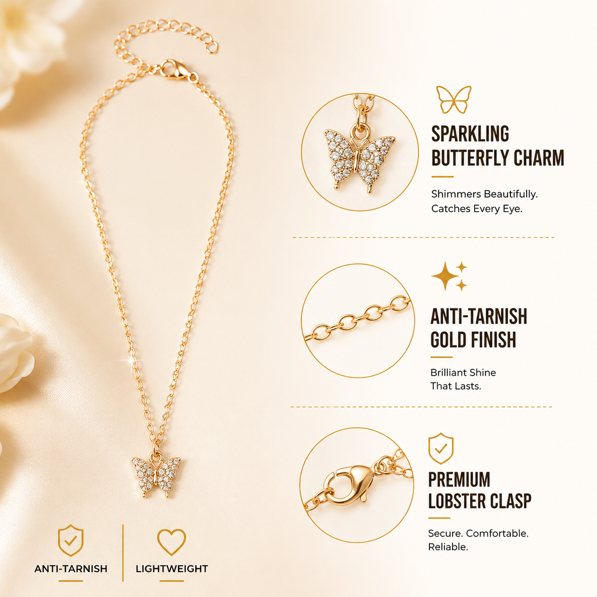 Crystal Butterfly Charm Gold Choker Necklace