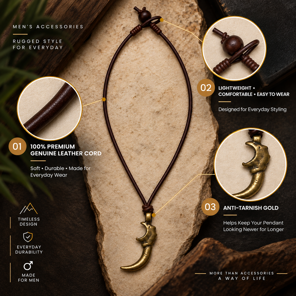 Curved Horn Leather Necklace for Men