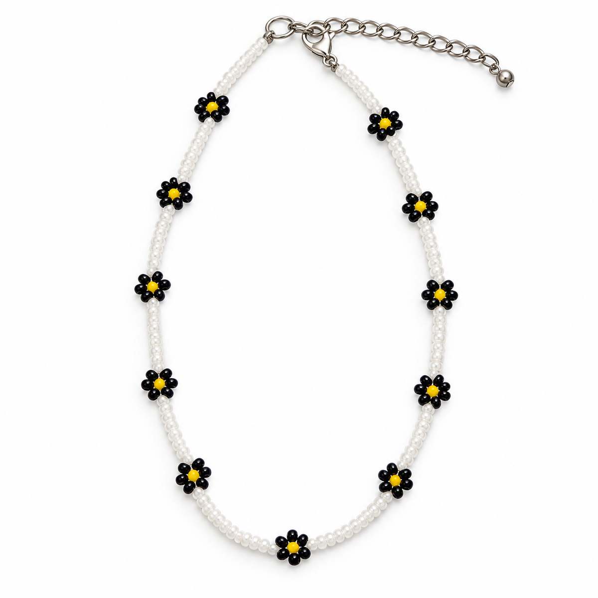 Daisy Beaded Choker Necklace Set of 2 (Black & White)