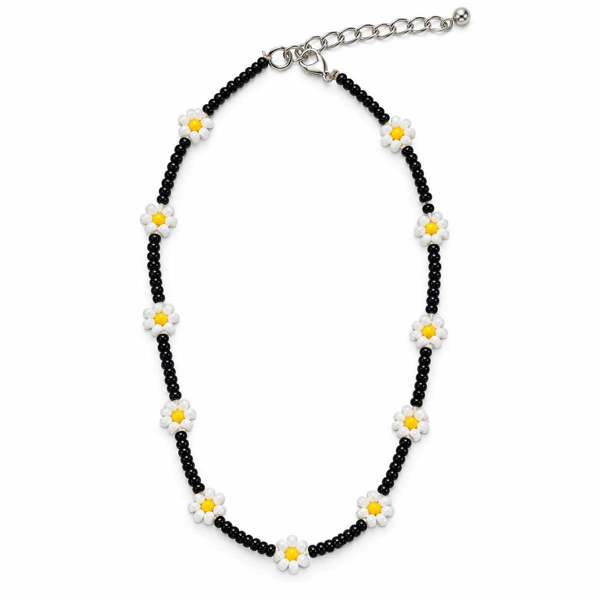 Daisy Beaded Choker Necklace Set of 2 (Black & White)