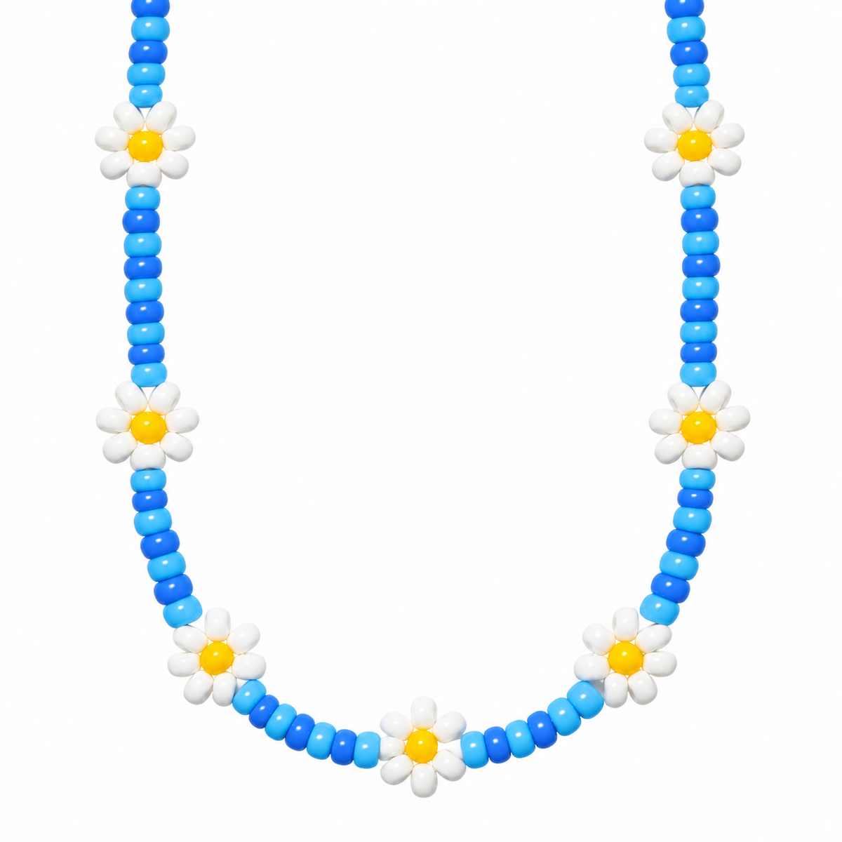 Daisy Beaded Choker Necklace Set of 2 (Blue & White)