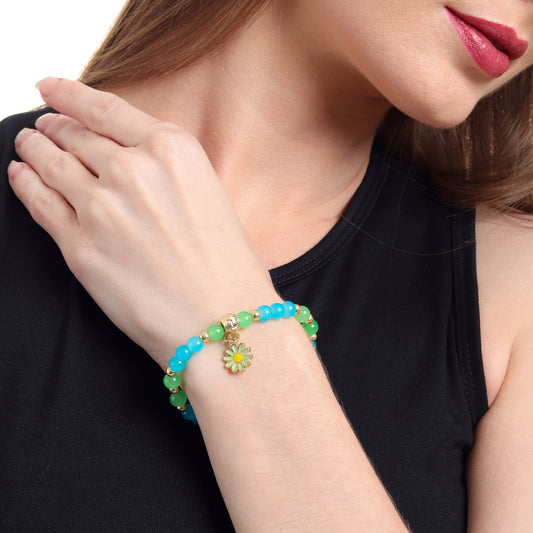 Daisy Charm Beaded Stretch Bracelet