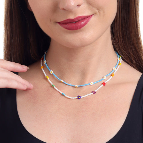 Daisy Beaded Choker Necklace Set of 4