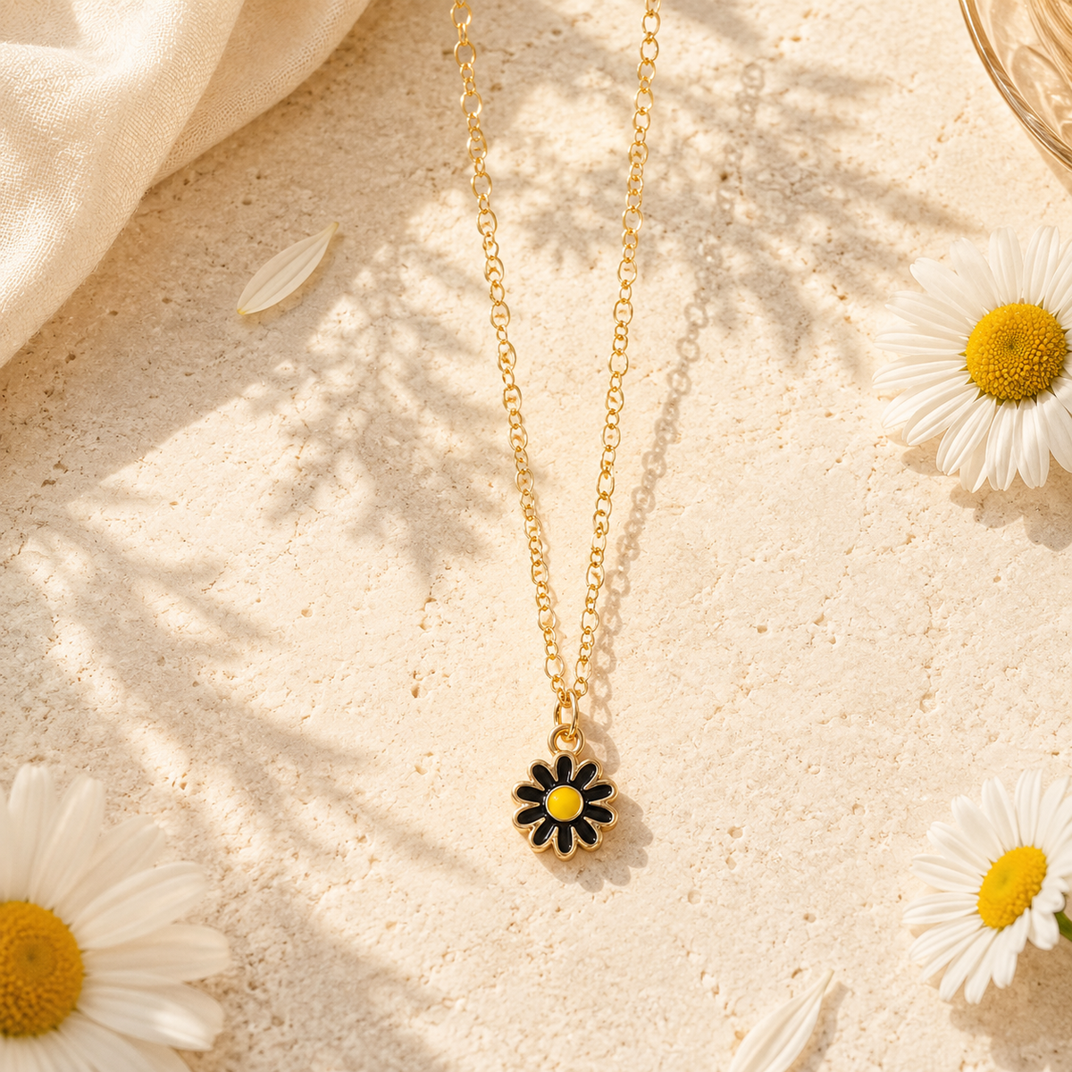Daisy Charm Gold Choker Necklace