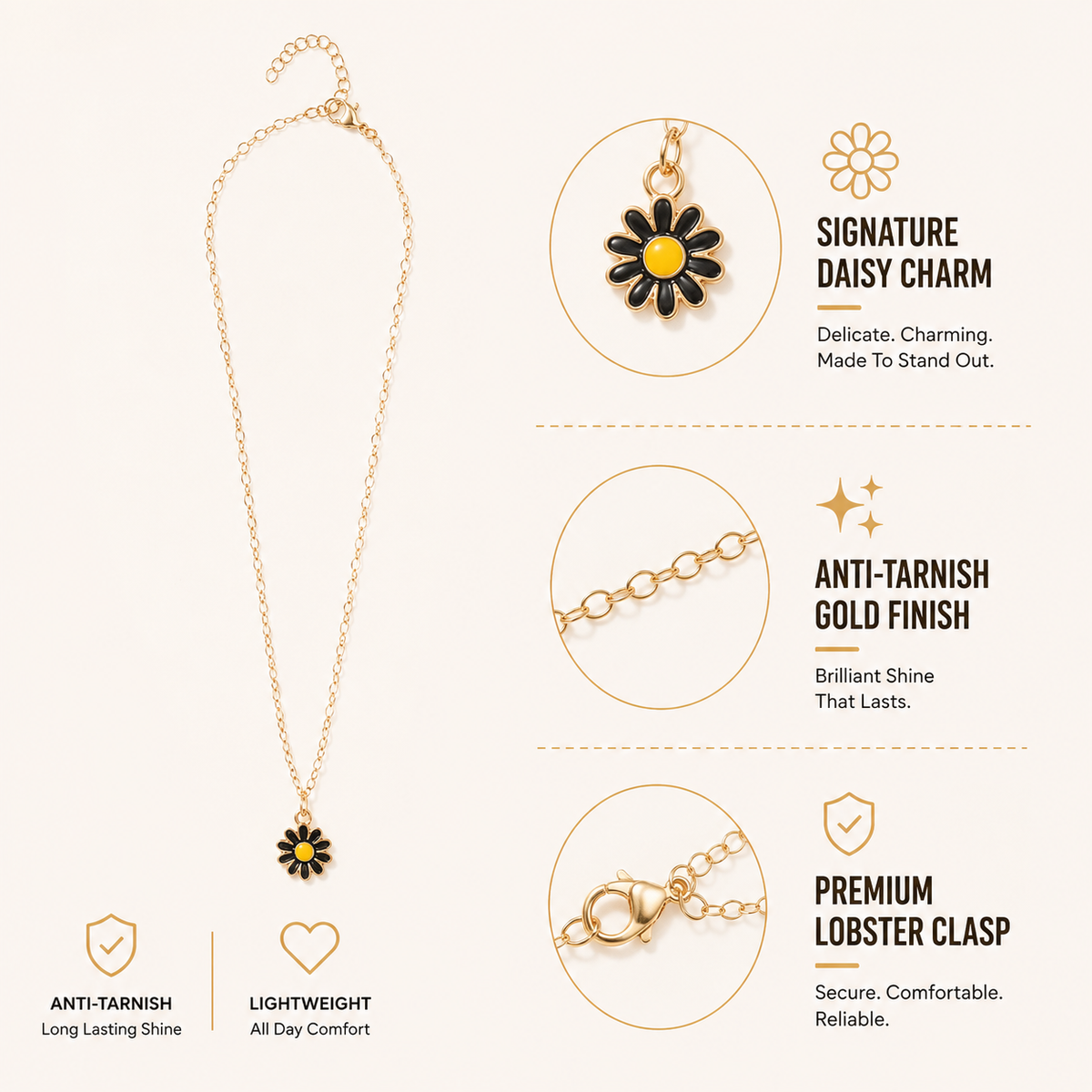 Daisy Charm Gold Choker Necklace