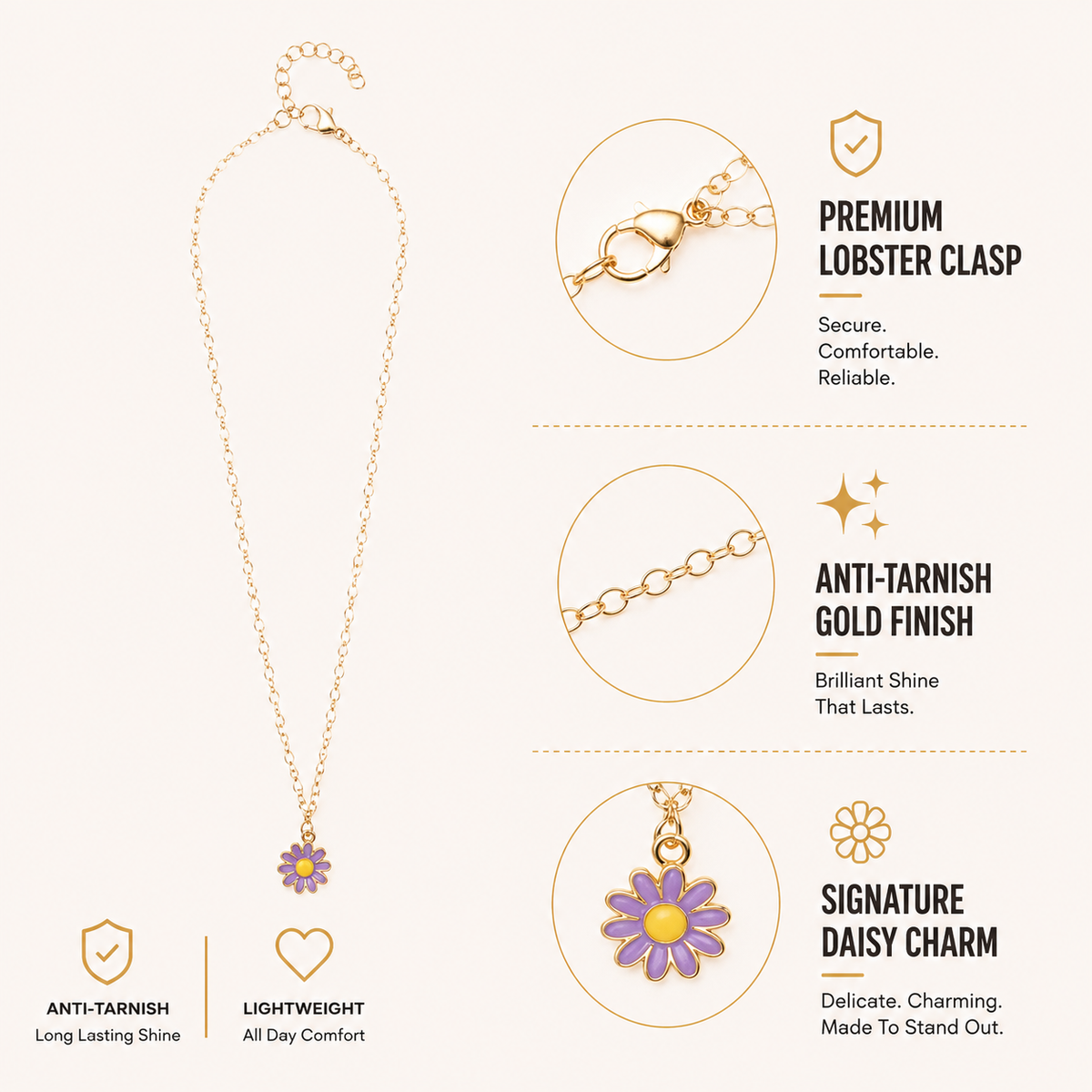 Daisy Charm Gold Choker Necklace