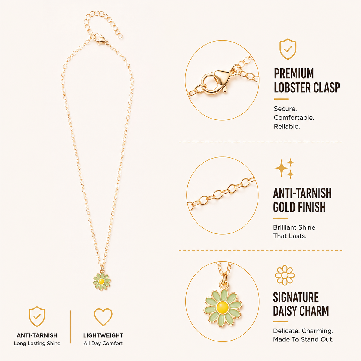 Daisy Charm Gold Choker Necklace