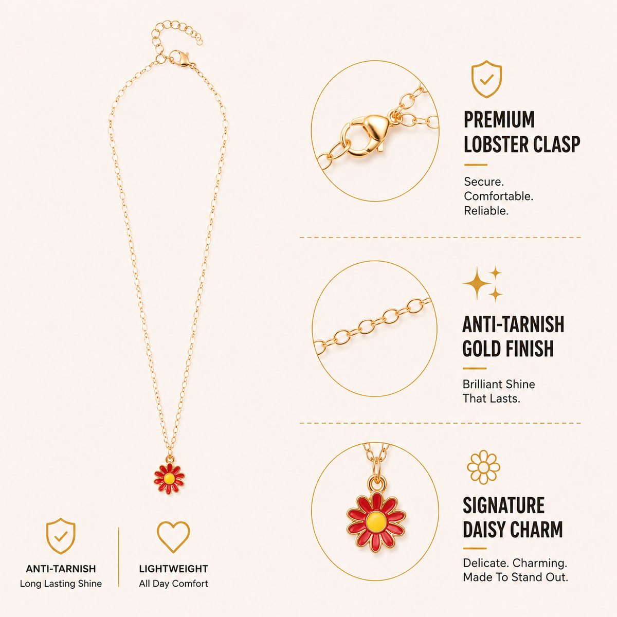 Daisy Charm Gold Choker Necklace