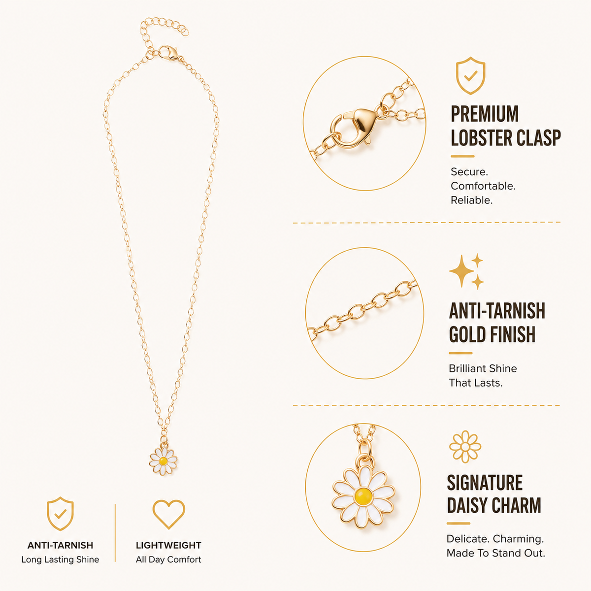 Daisy Charm Gold Choker Necklace