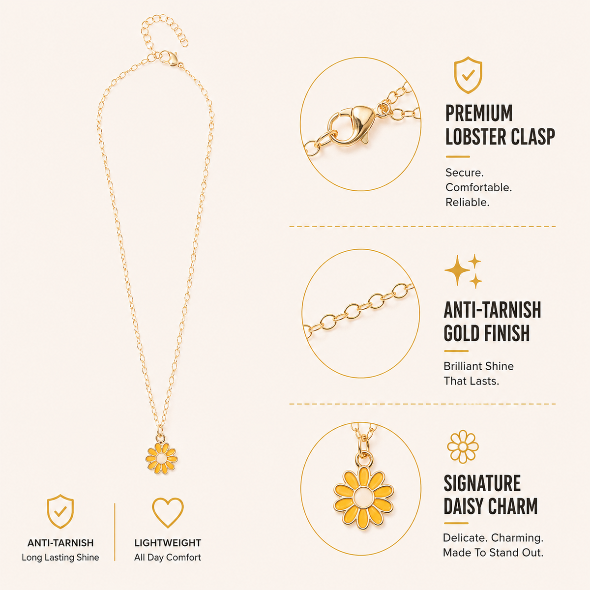 Daisy Charm Gold Choker Necklace