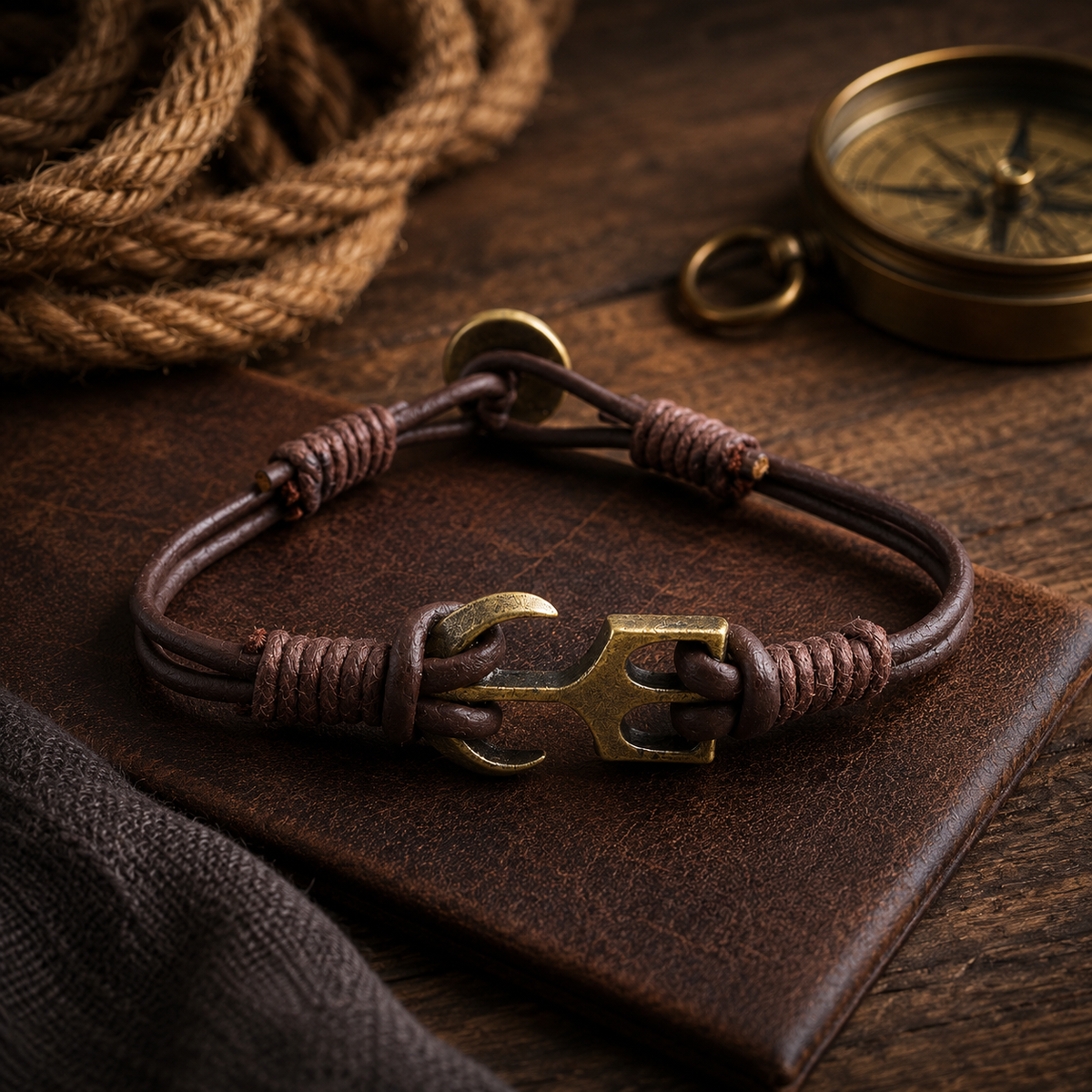 Denver Men’s Leather Bracelet With Anchor