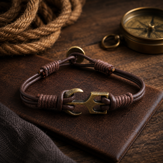 Denver Men’s Leather Bracelet With Anchor