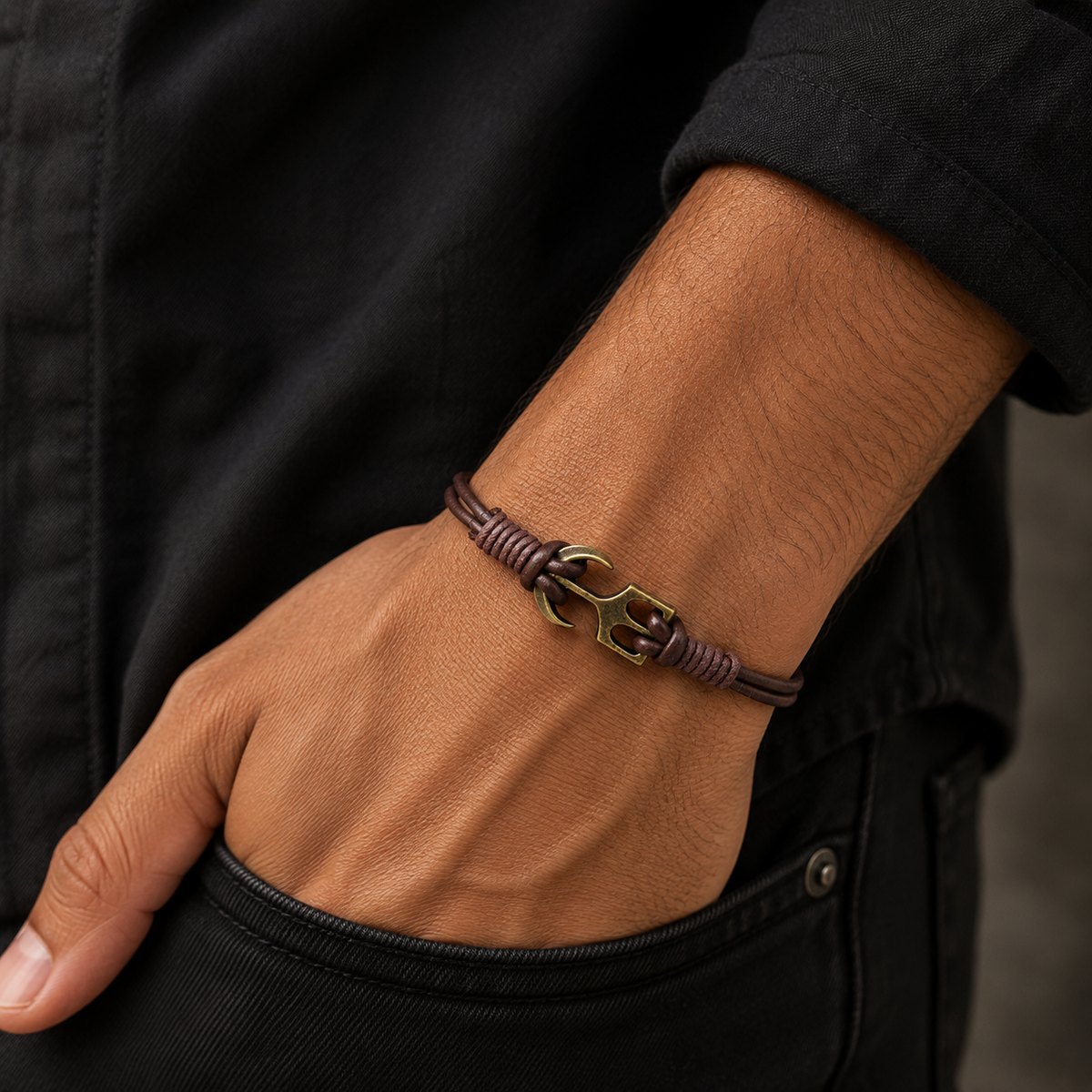 Denver Men’s Leather Bracelet With Anchor