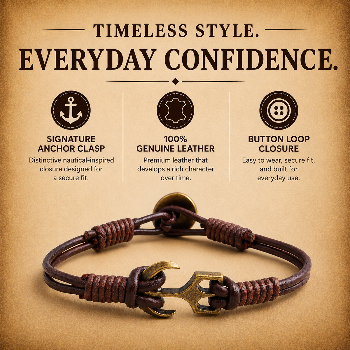 Denver Men’s Leather Bracelet With Anchor