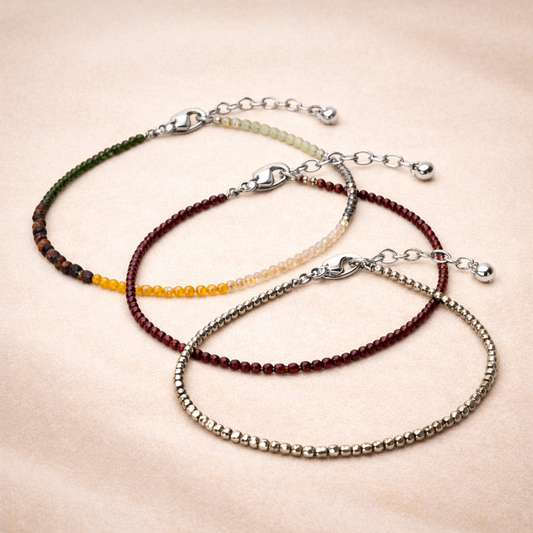Dhan Yog, Pyrite & Garnet Anklet Combo