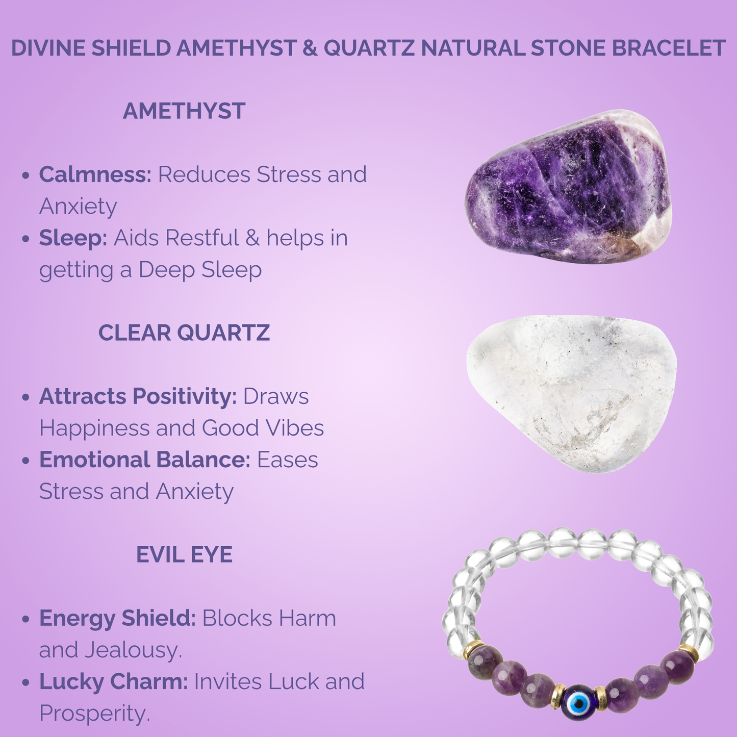 Divine Shield Amethyst & Quartz Natural Stone Bracelet