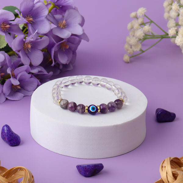 Divine Shield Amethyst & Quartz Natural Stone Bracelet