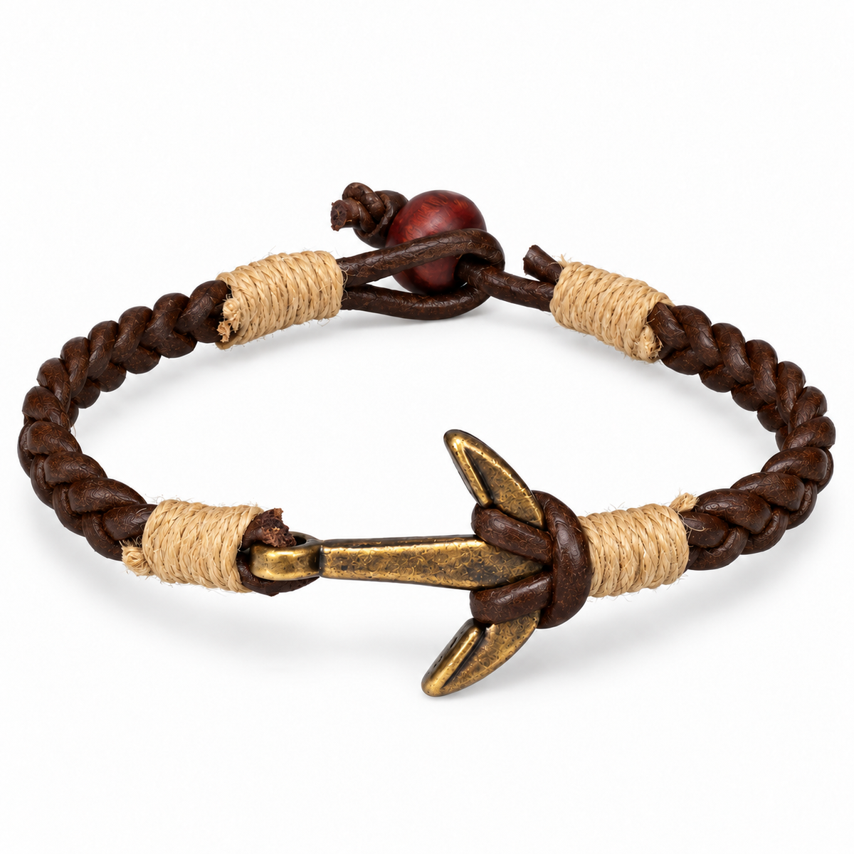 Double Braided Anchor Leather Bracelet for Men