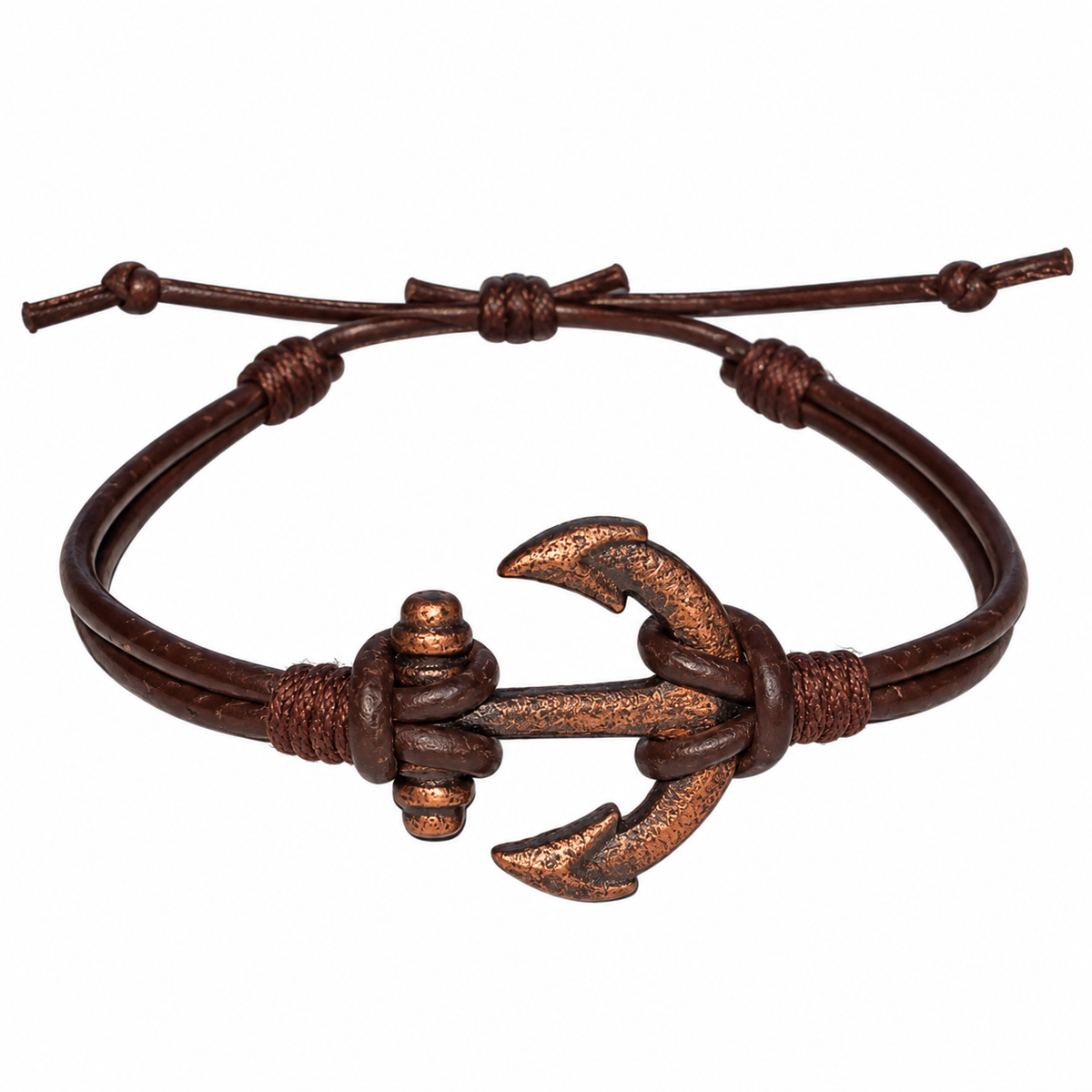 Double Cord Anchor Leather Bracelet for Men