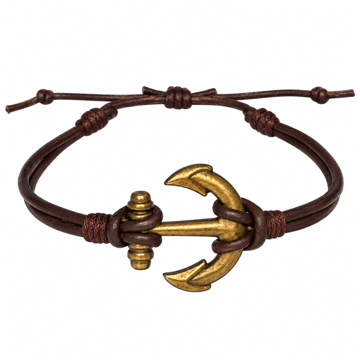 Double Cord Anchor Leather Bracelet for Men