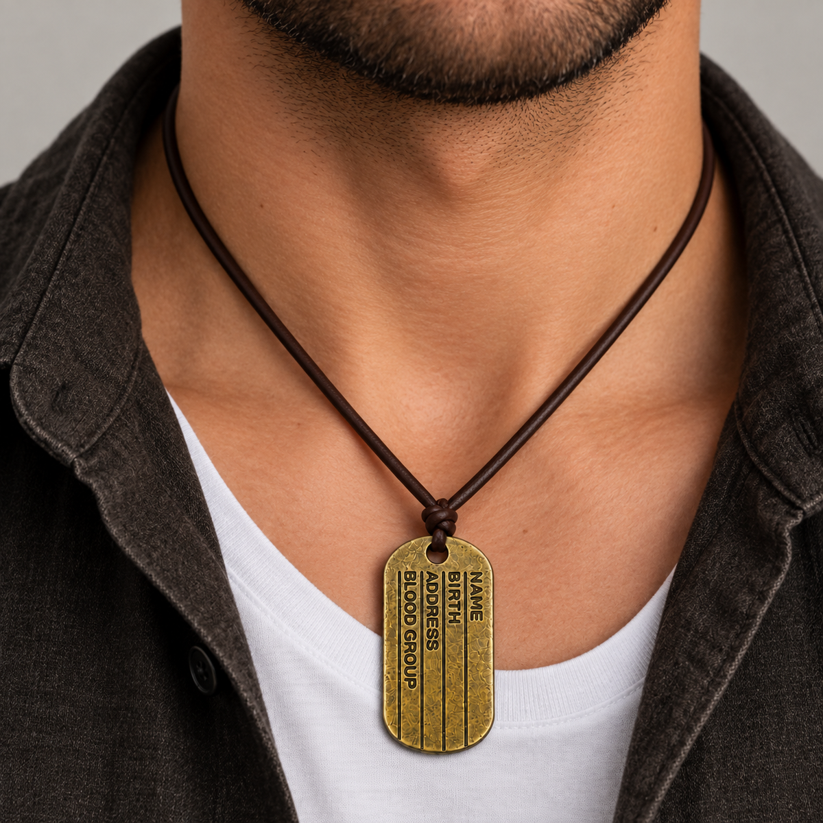 Engraved Dog Tag Leather Necklace for Men