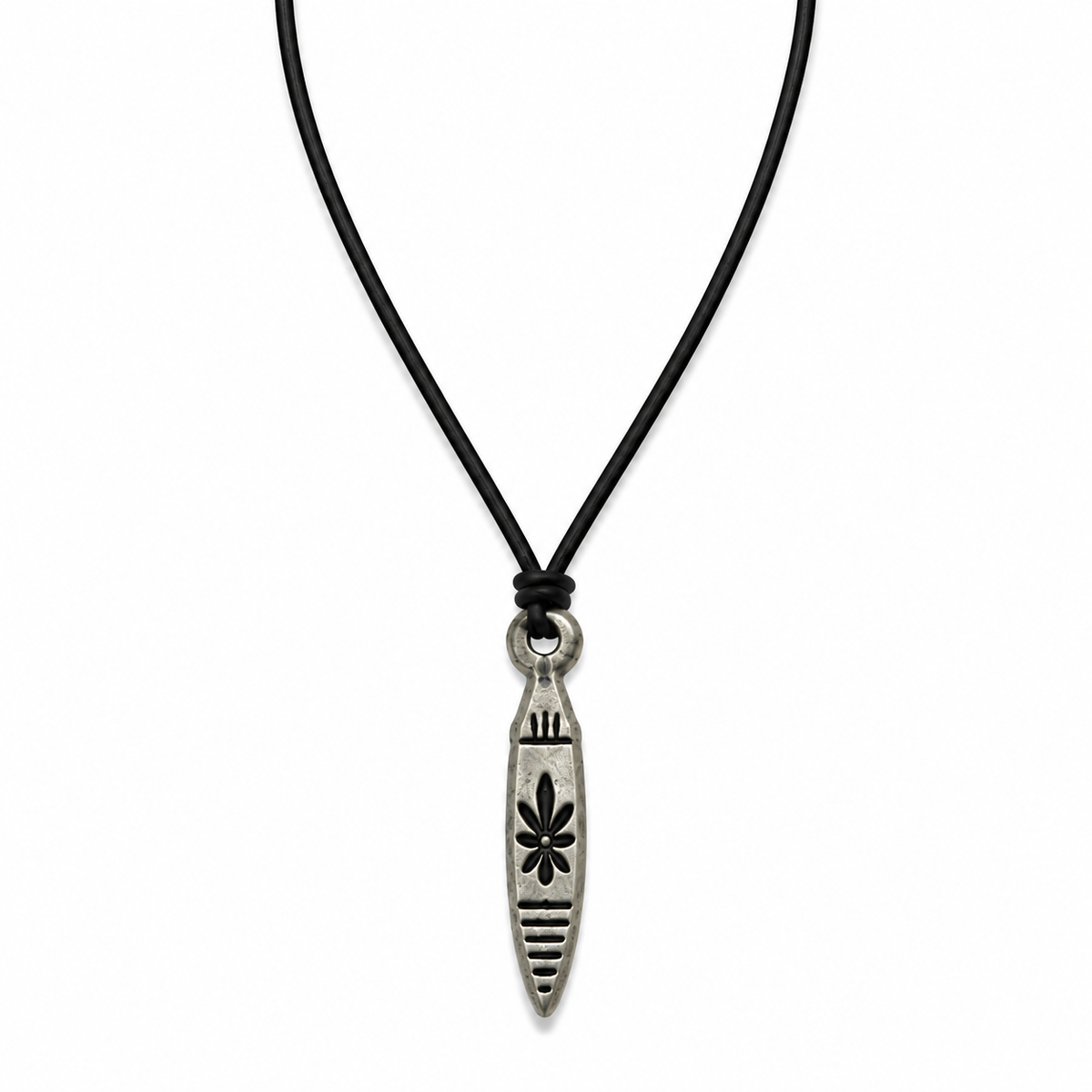 Engraved Long Pendant Leather Necklace for Men