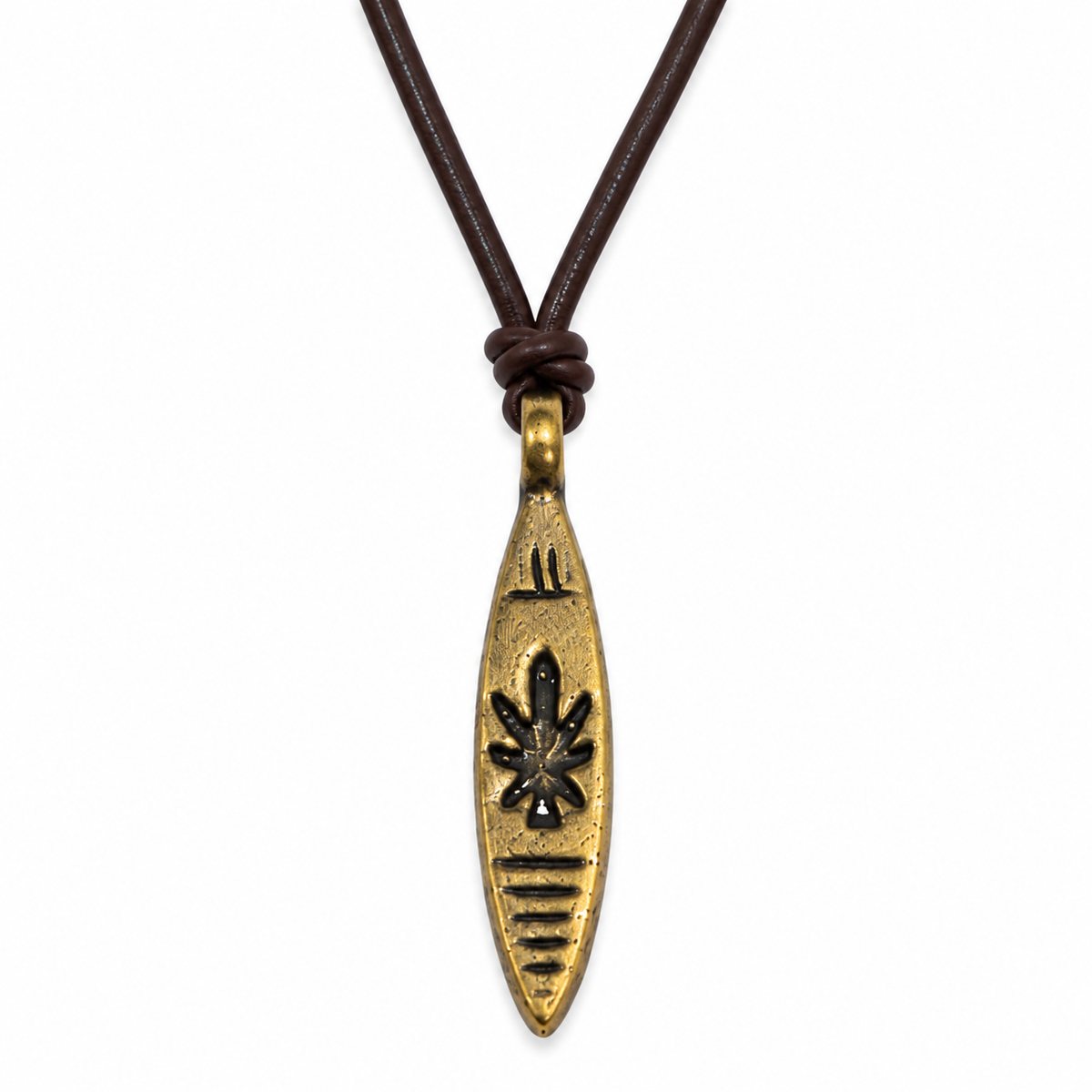 Engraved Long Pendant Leather Necklace for Men
