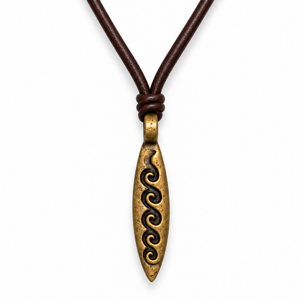 Engraved Wave Leather Necklace for Men