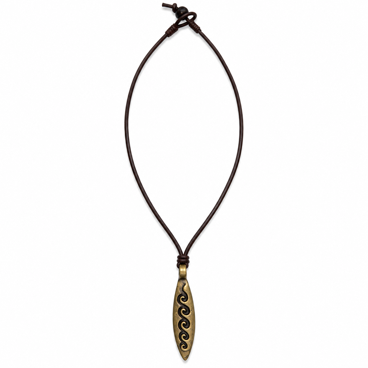 Engraved Wave Leather Necklace for Men