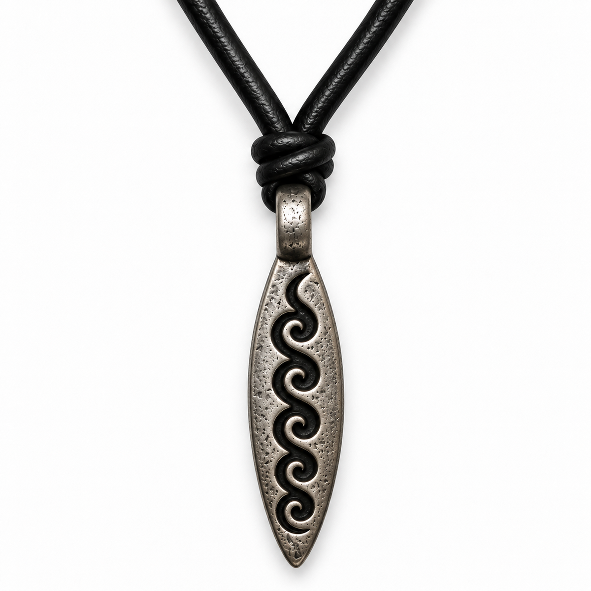 Engraved Wave Leather Necklace for Men