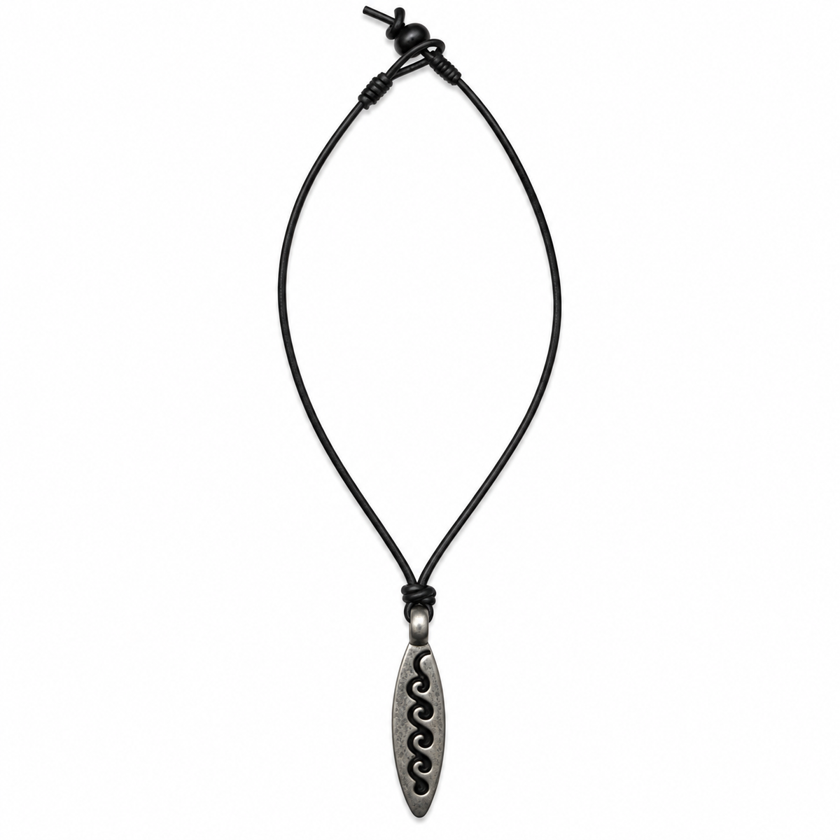 Engraved Wave Leather Necklace for Men
