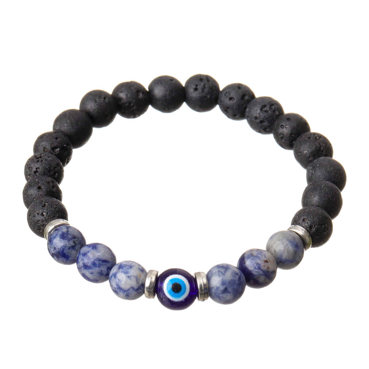 Evil Eye Sodalite & Lava Natural Stone Bracelet