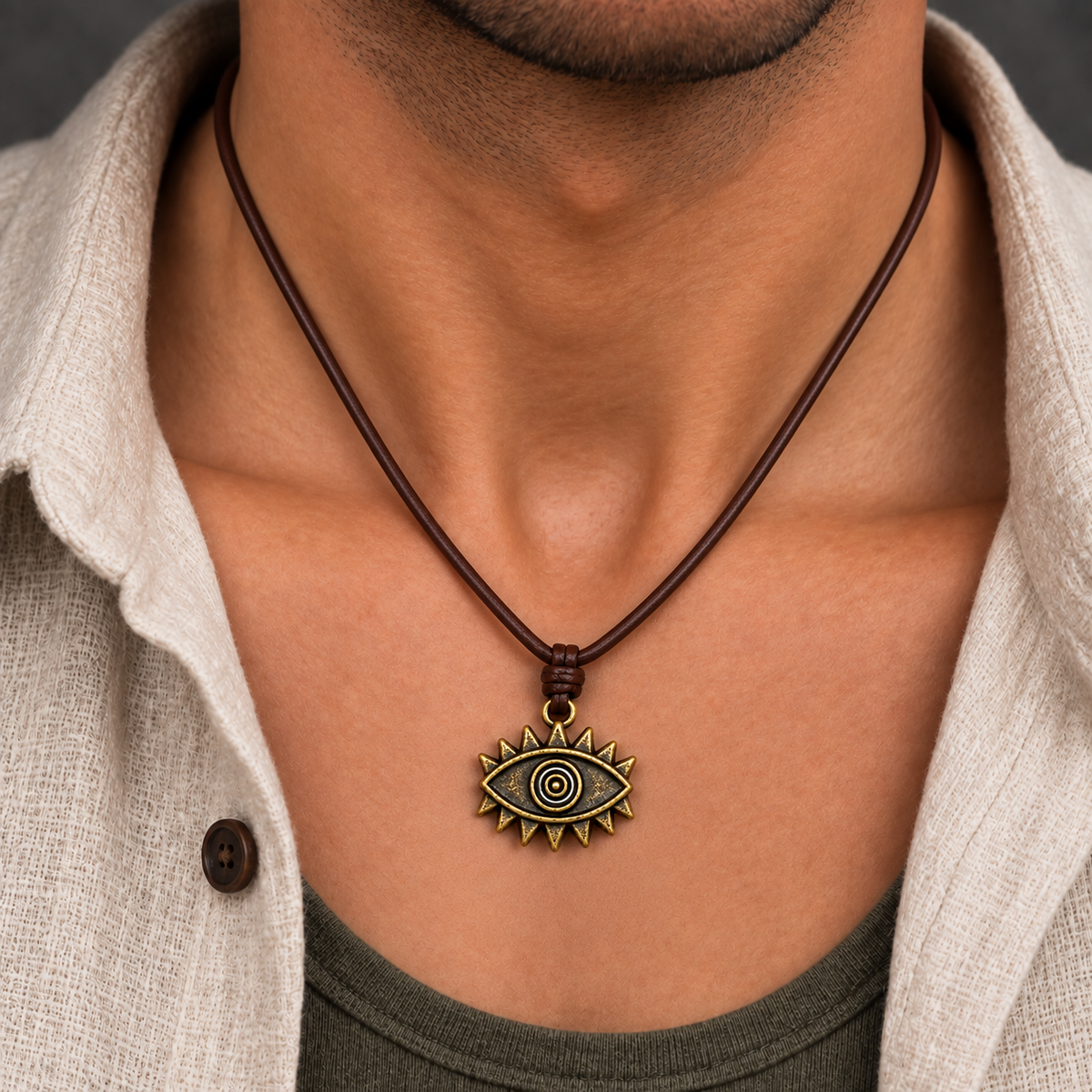 Evil Eye Leather Necklace for Men