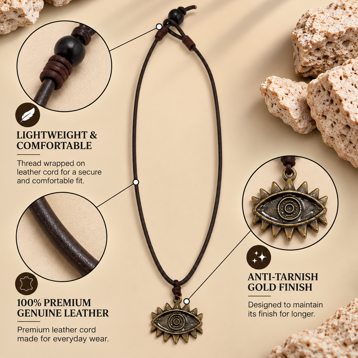 Evil Eye Leather Necklace for Men