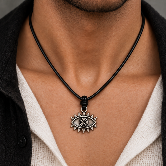 Evil Eye Leather Necklace for Men