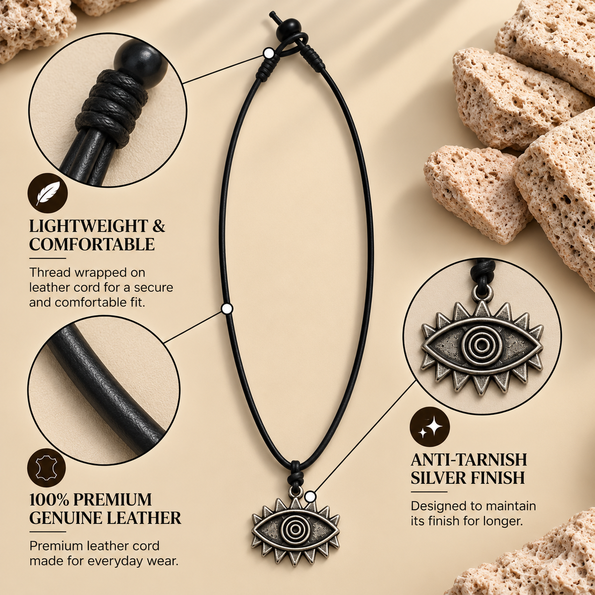 Evil Eye Leather Necklace for Men